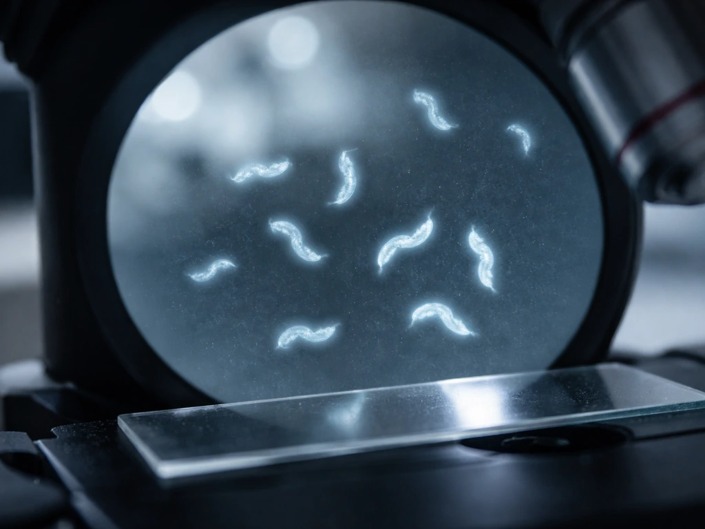 Microscopy-style view of Campylobacter jejuni-like bacteria in a minimal clinical lab setting