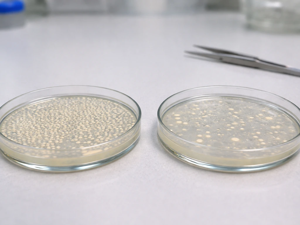 Two petri dishes showing bacterial growth differences under oxygen and no-oxygen conditions