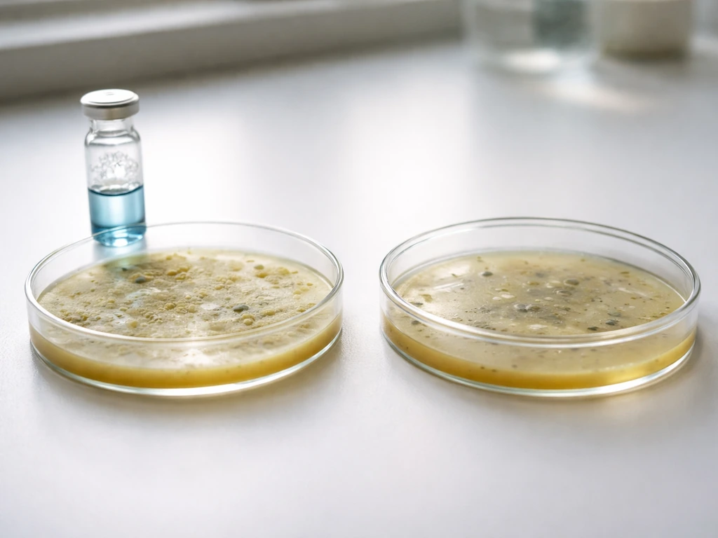 Two lab cultures in separate clear dishes showing different growth under oxygen vs no oxygen conditions.