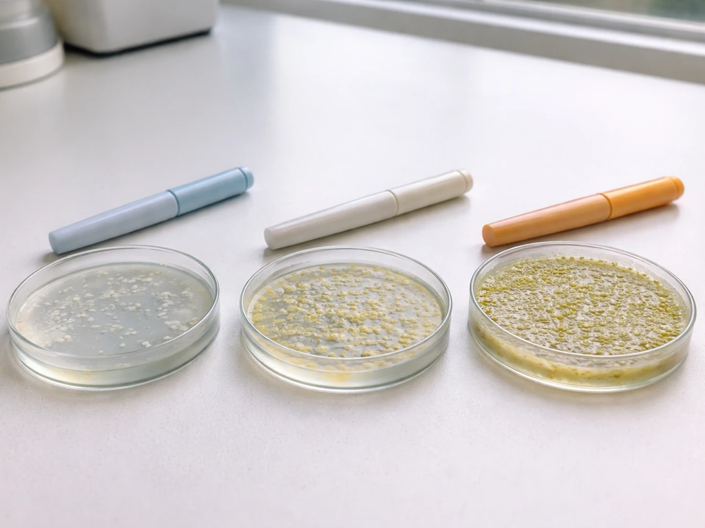 Three simple temperature zones on a lab bench with small bacterial cultures showing slower to faster growth.