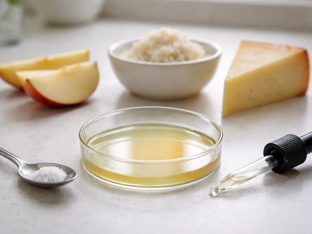 Close-up of fresh food ingredients beside a glass dish with soft water and a soil-like surface symbolizing growth condit