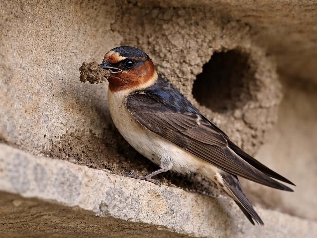 what bird makes mud nest