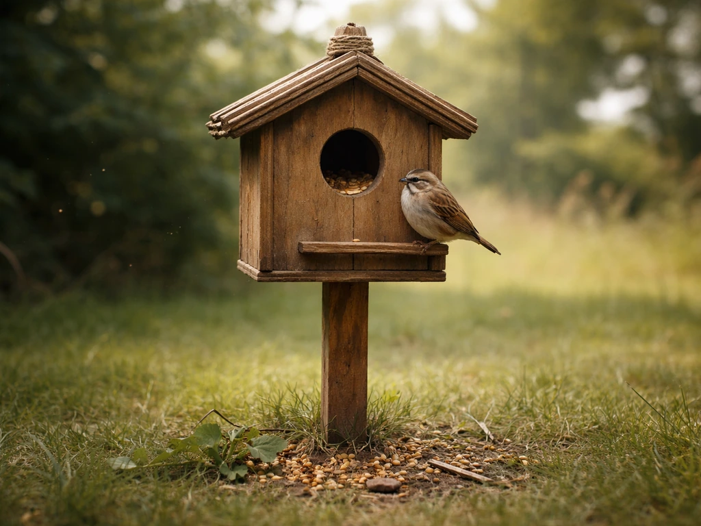 OSRS-style birdhouse trapping setup outdoors with a bird near the entrance and harvest moment cues.