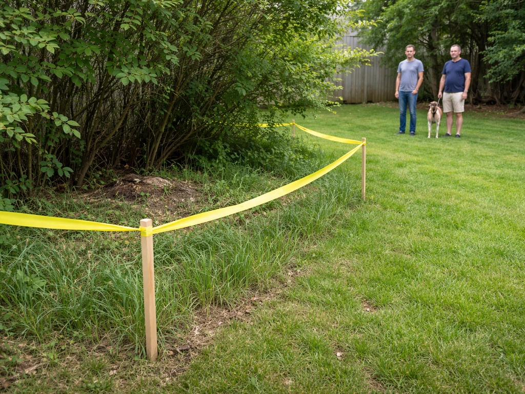 People and a leashed dog kept behind bright boundary tape around an active nest area after a snake was spotted.