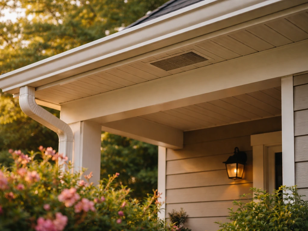Quiet home exterior showing a porch underside, gutter line, and vent openings as bird-nesting areas