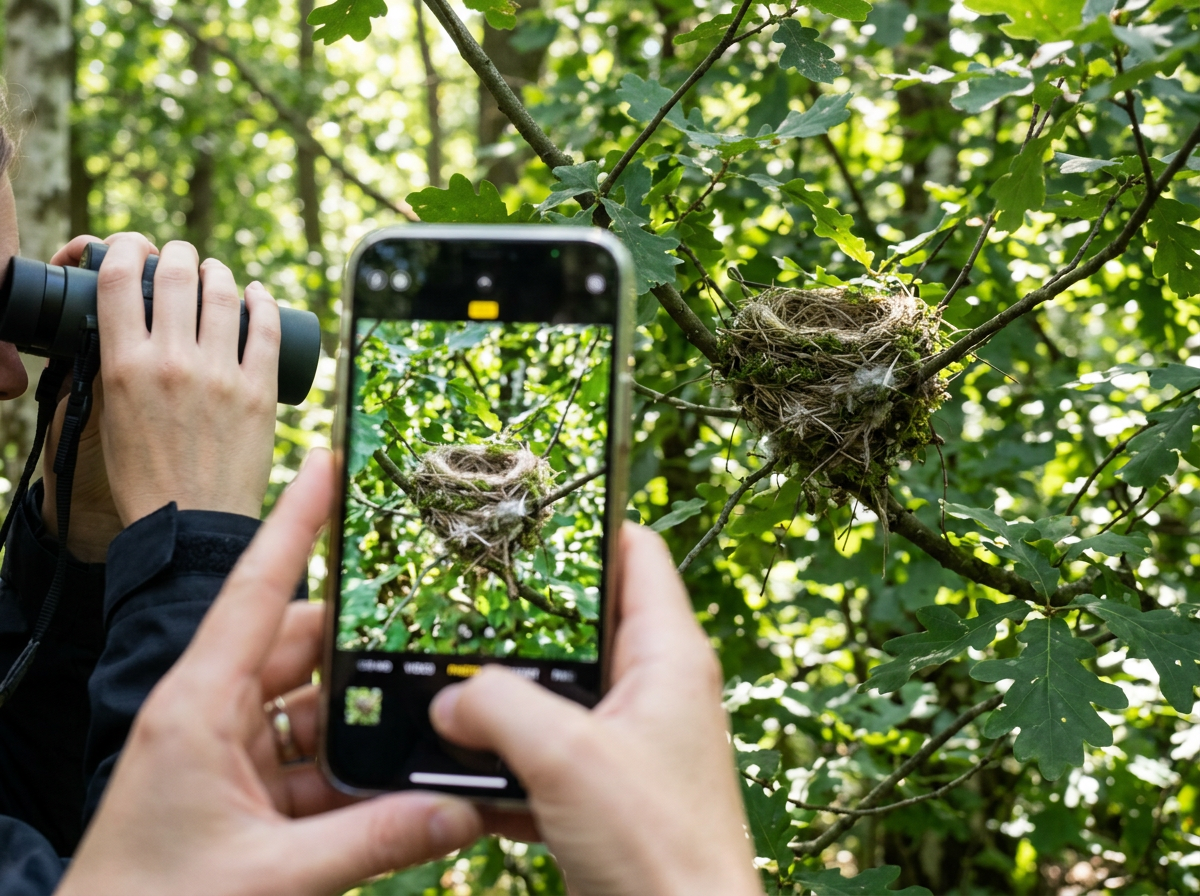 Close-up of a nest photo taken from a safe distance to document type and activity