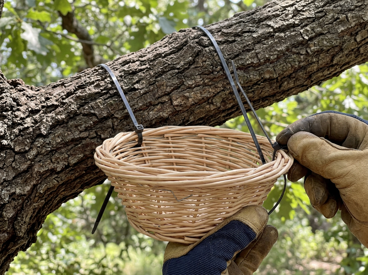 Wiring or zip-tie support basket for a relocated nest platform