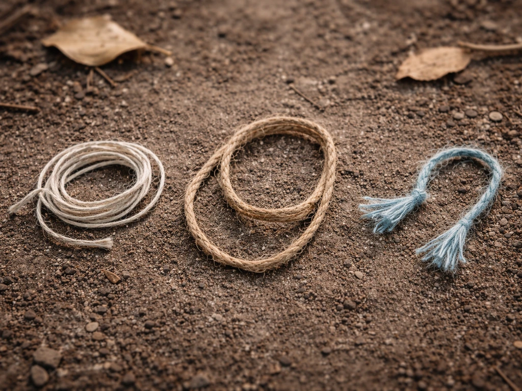 Close-up of string, twine, and yarn loops on the ground to show entanglement danger for birds
