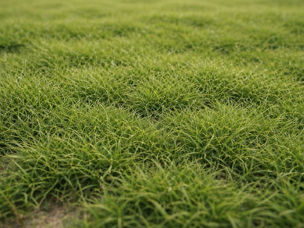 Gazon très fin Zoysia tenuifolia, feuilles étroites, tapis uniforme au sol, lumière naturelle.