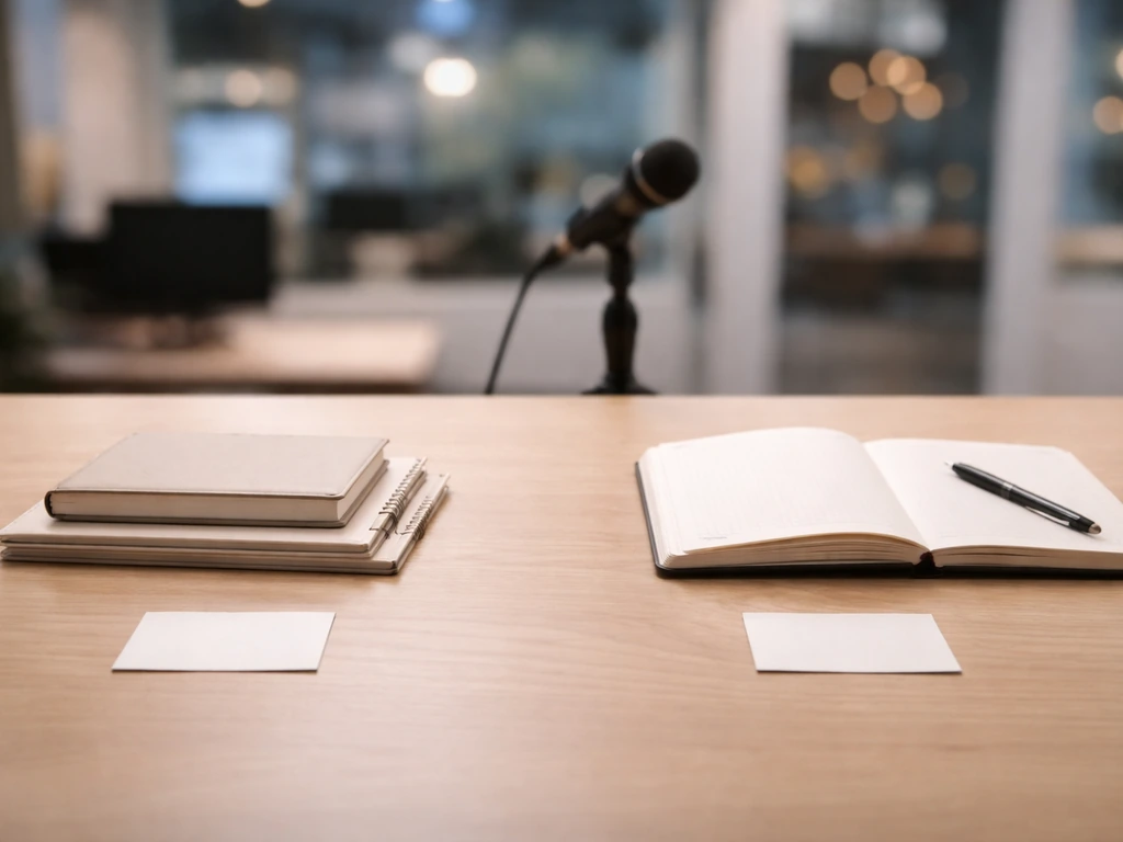 Minimal desk scene with two contrasting setups suggesting comparing financial estimates across years.