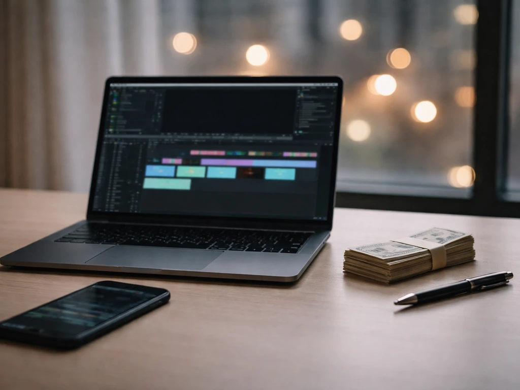 Minimal desk scene with a smartphone and cash, symbolizing net worth growth 2023–2026.