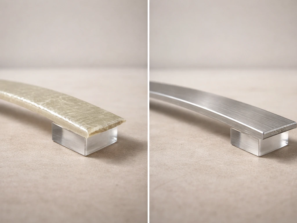 Close-up of two different canopy ribs—fiberglass bending more than metal under light pressure