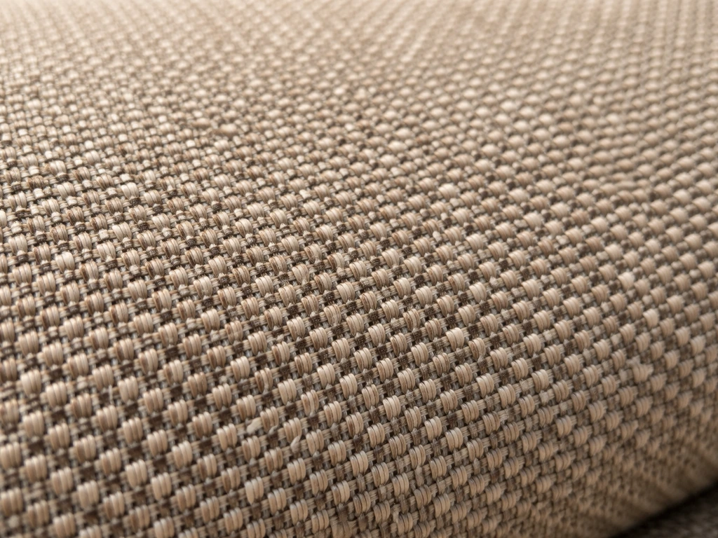 Close-up of solution-dyed outdoor fabric weave, showing rich color and textured fibers