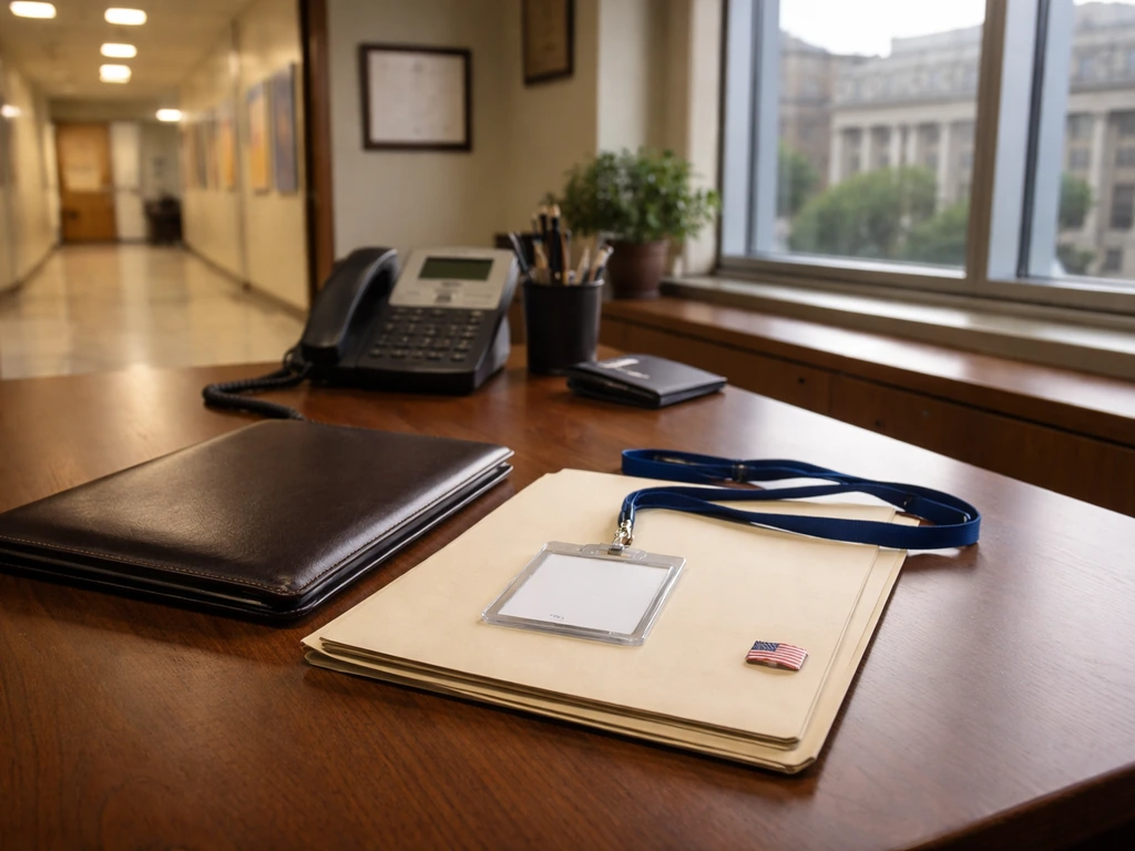 Government office scene with an anonymous DC schools administrator desk setup suggesting a chancellor’s tenure.