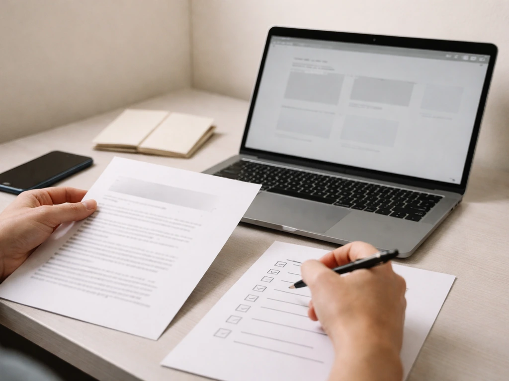 Anonymous hands review business documents on a desk, suggesting verifying sources and filings.