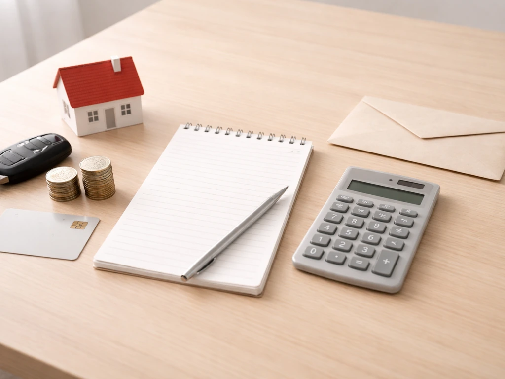 Money-themed scene showing assets versus liabilities with simple icons and clean desk setup
