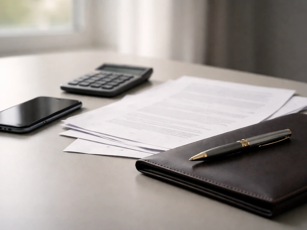 Close-up of a smartphone beside scattered celebrity finance documents and a muted calculator on a desk