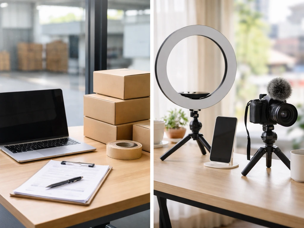 Split-screen photo showing two anonymous business contexts representing two different “Michelle Merino” identities.