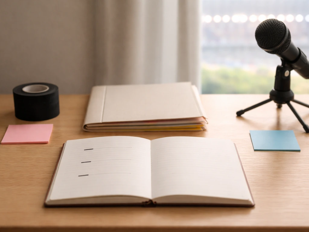 Desk scene with notebook and objects symbolizing injury, pro entry, and a media World Cup boost timeline