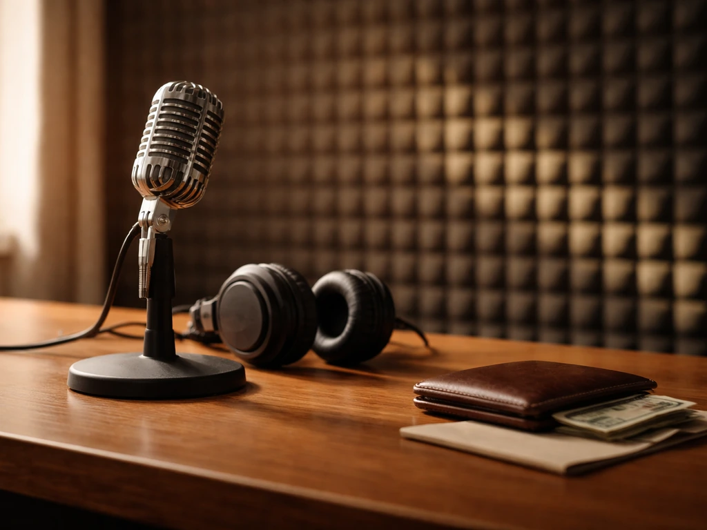 Minimal photo of a microphone and studio desk symbolizing music career and financial analysis