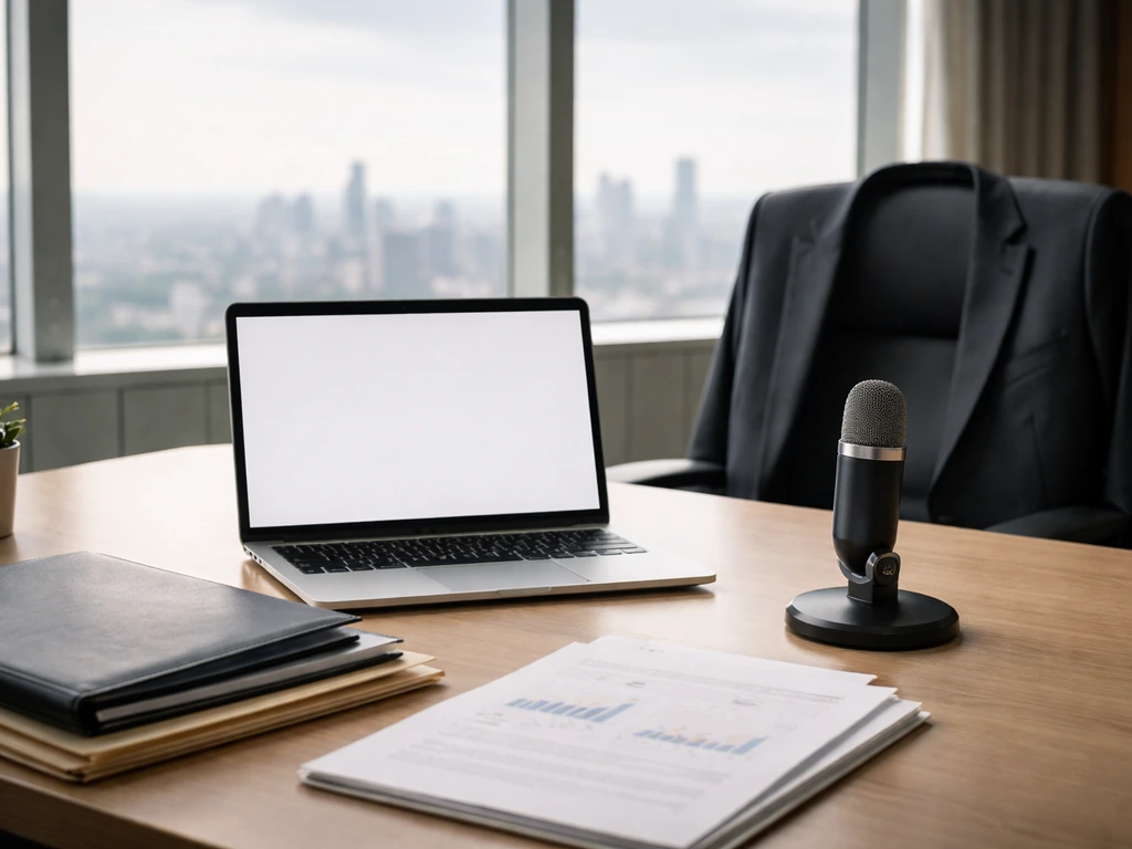 Levi Strauss & Co.-style executive office scene with financial documents and a laptop, symbolizing net-worth estimation