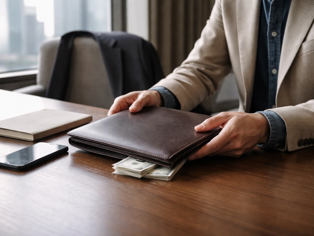 Executive-style office scene with money and business branding cues, symbolizing Levi Strauss leadership