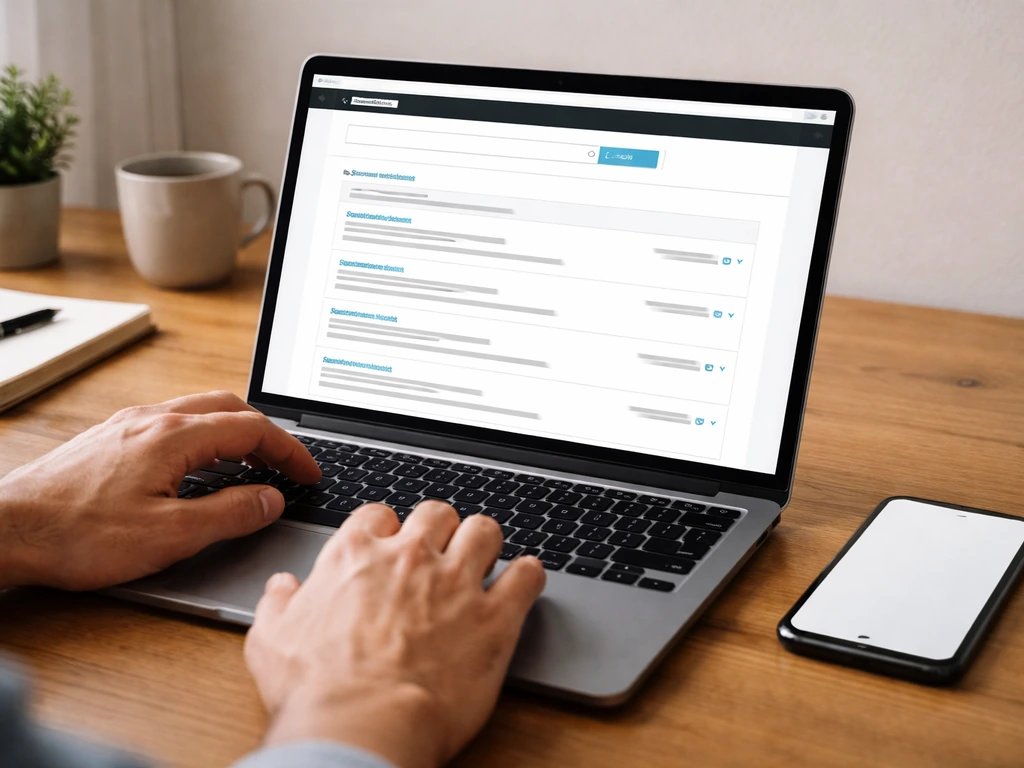 Close-up of a laptop showing a Companies House-style search page for a company name