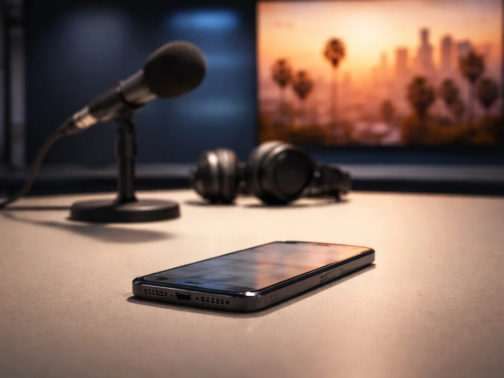 Blurred search results on a phone beside a quiet newsroom desk setup symbolizing name confusion