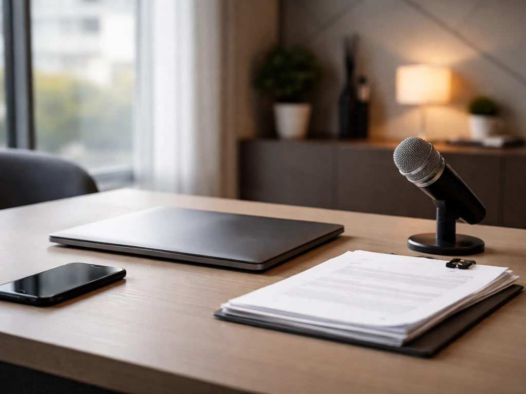 Minimal photo of a tech founder’s desk with a smartphone and neutral business items, representing founder income and equ