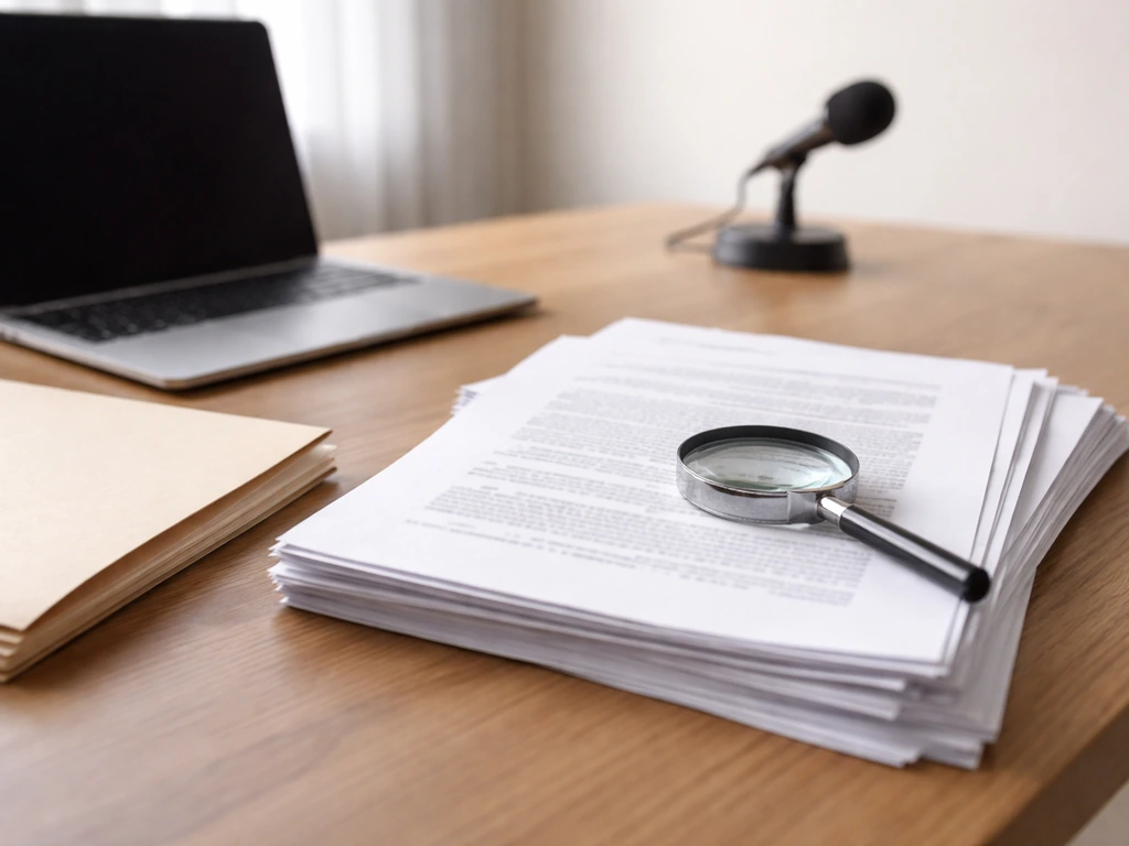 Open laptop with blurred legal documents and a magnifying glass, symbolizing verifying primary sources.