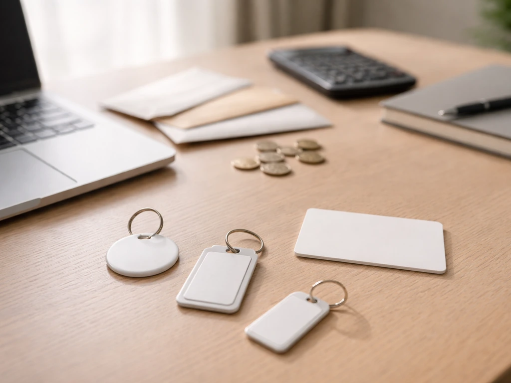 Minimal office desk with coins, envelopes, and blank cards suggesting different money estimates from sites.