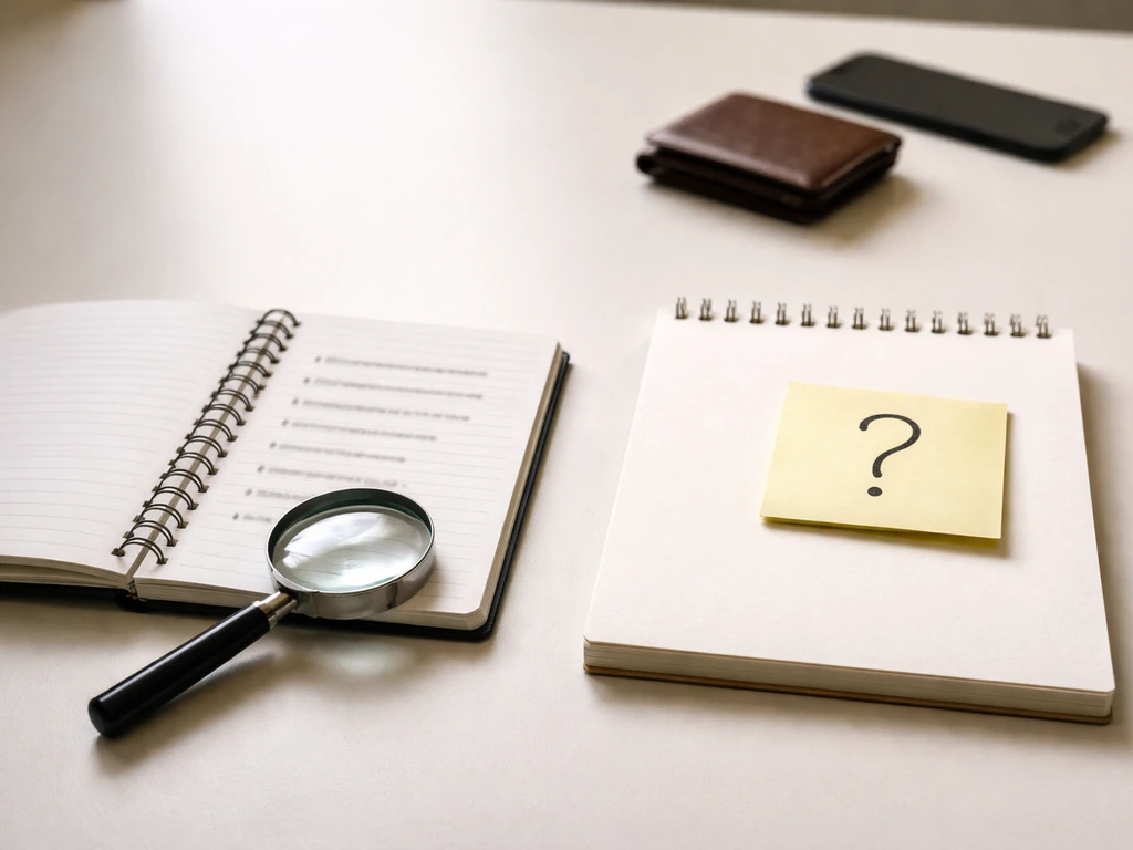 Minimal desk scene comparing detailed notes with vague paperwork, suggesting credible data vs speculation.