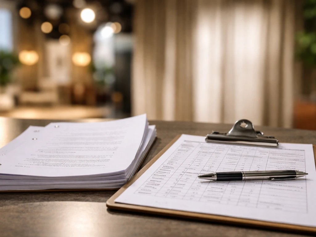 Close-up of generic TV script pages and call sheet on a studio desk with blurred soap set lights.