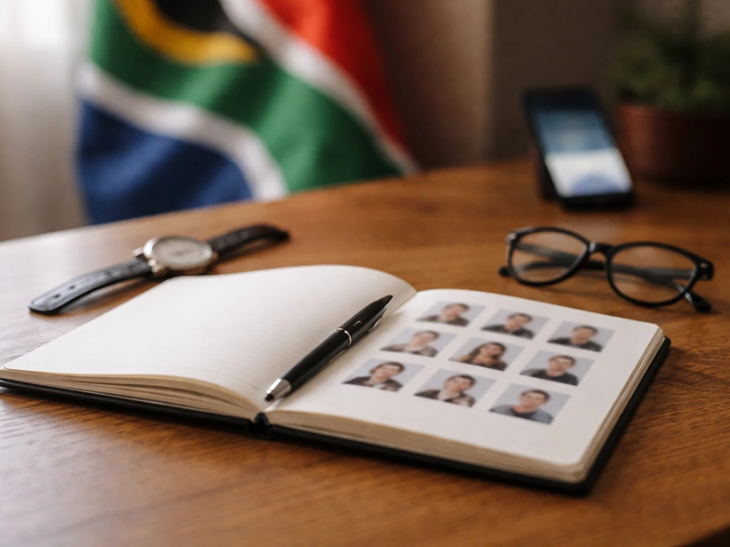 Open notebook with identity-detail items on a desk, hinting at cross-referencing the right person.