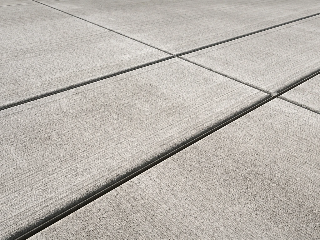 Close-up of concrete slab expansion and control joints with neatly tooled cut lines.