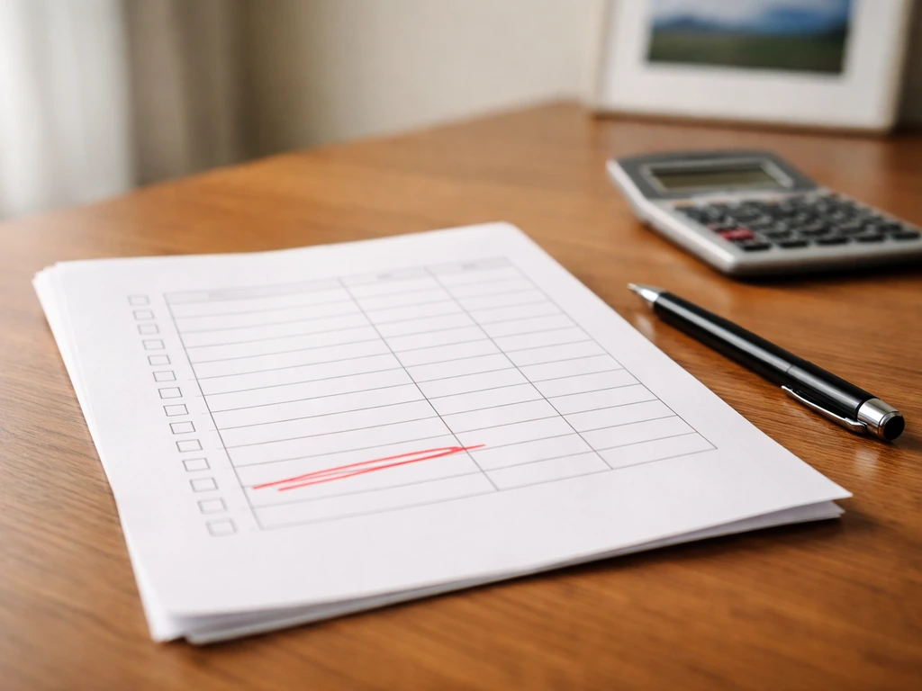 Close-up of a contractor quote document on a desk with pen and calculator, showing red-flag omissions.