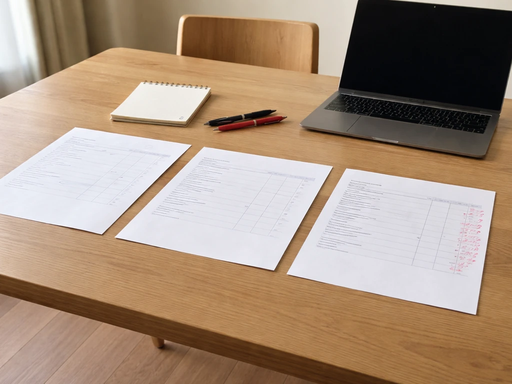 Three contractor bid estimate sheets with pencil and red pen marks laid side-by-side on a table.