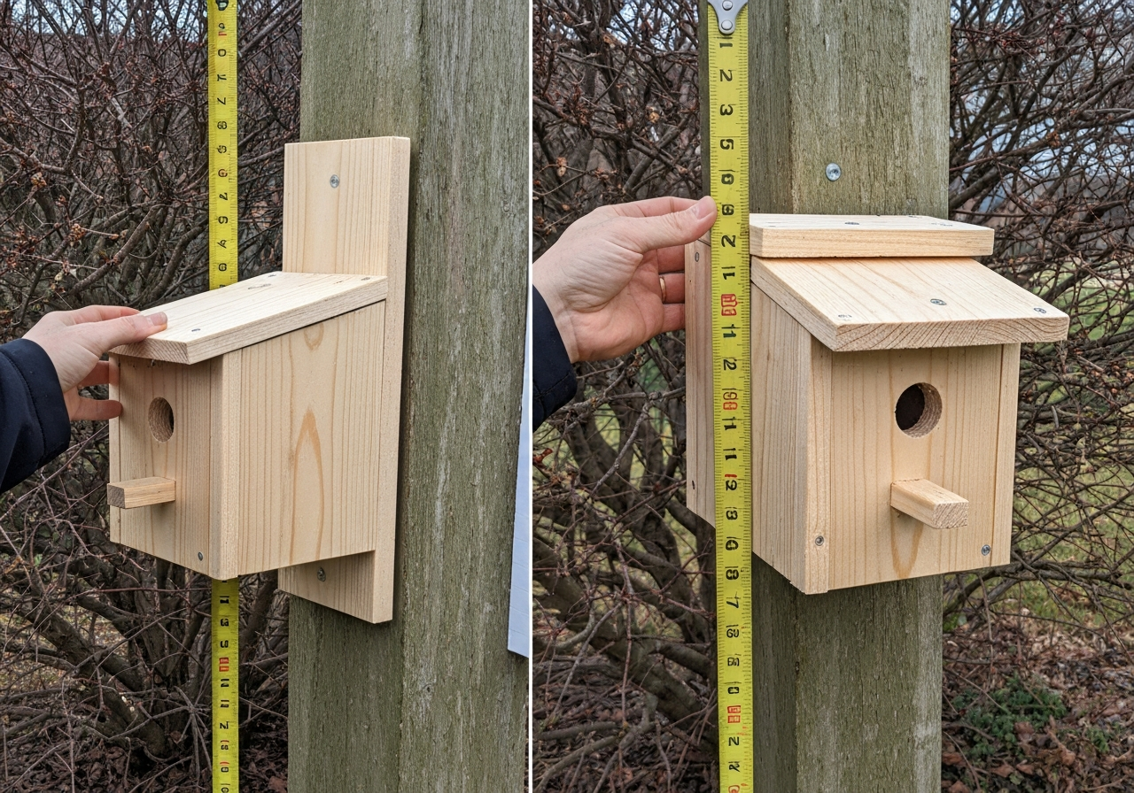 Dried gourd birdhouse and hollow log nest box side-by-side