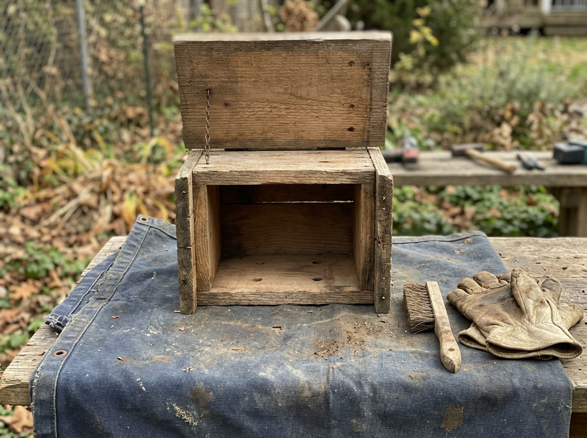 Measuring and checking where to mount a birdhouse at the right height