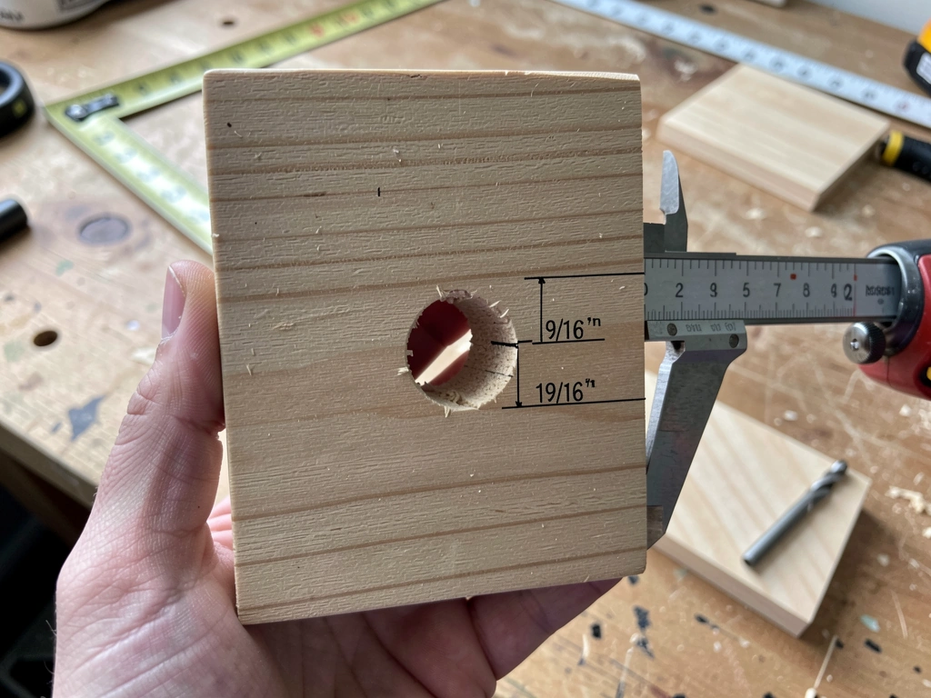 Close-up of accurately drilled bluebird entrance hole at 1 9/16 in with roughened interior grip