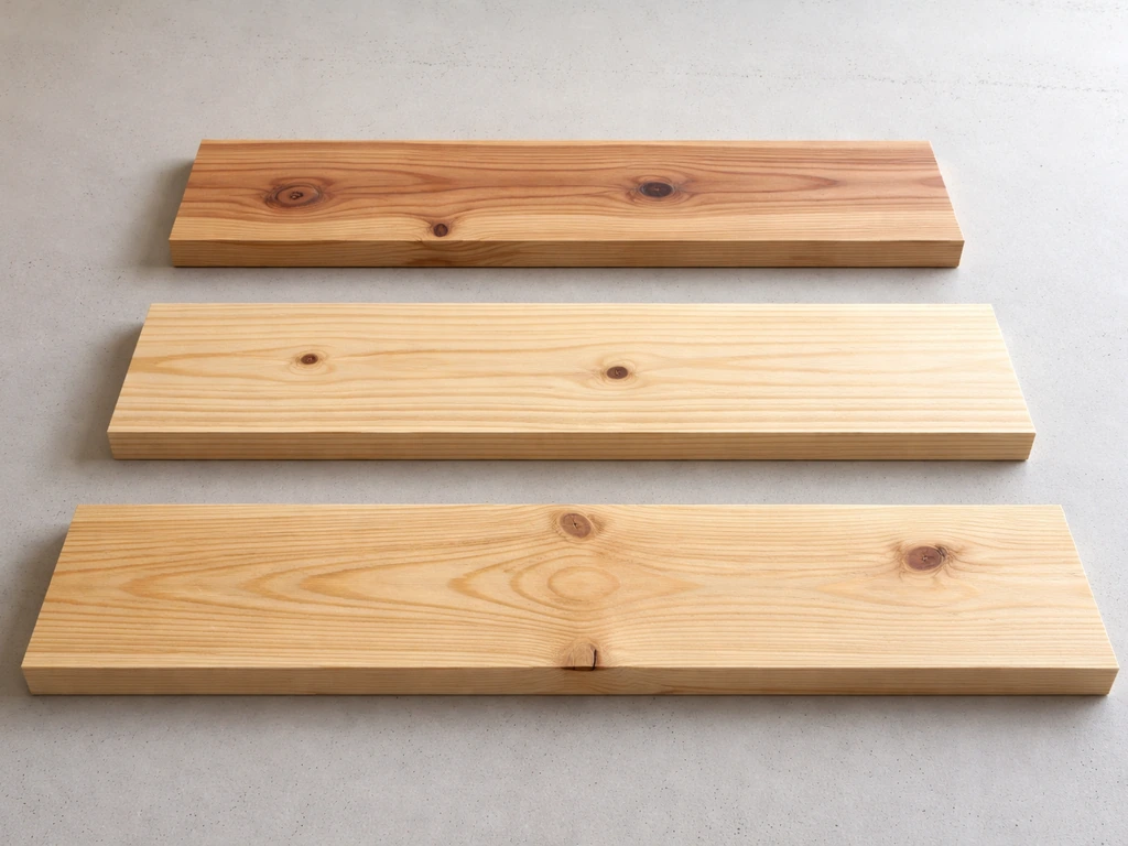 Unatreated cedar, pine, and cypress boards side-by-side showing natural grain and color