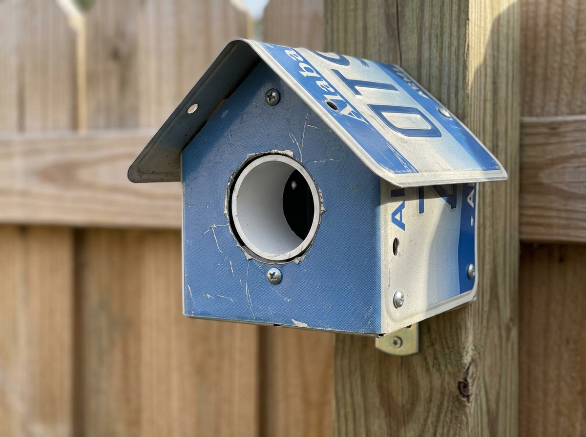 Applying exterior linseed oil to the cedar body of a bird house