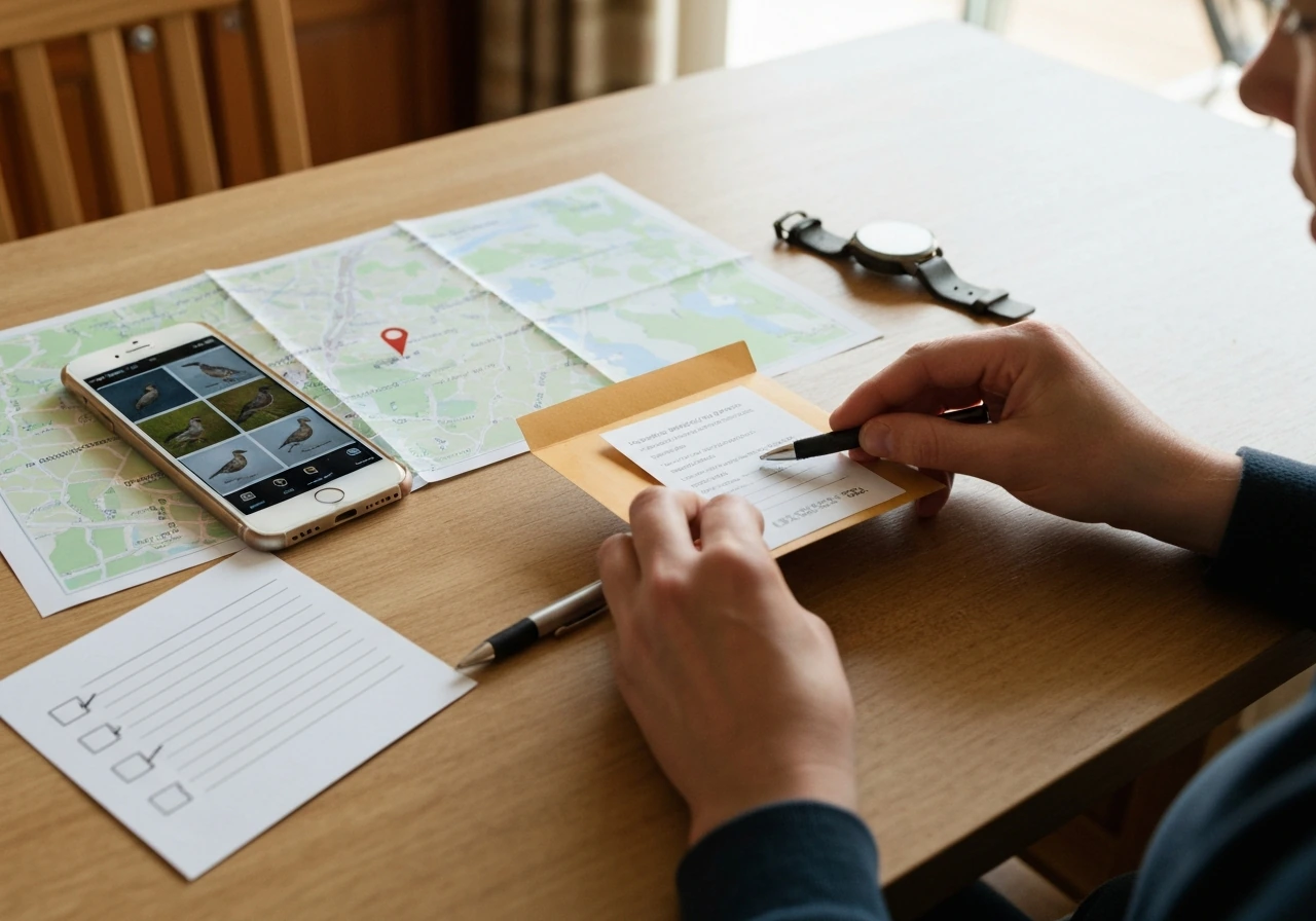 Farm poultry area with notes and phone ready to report