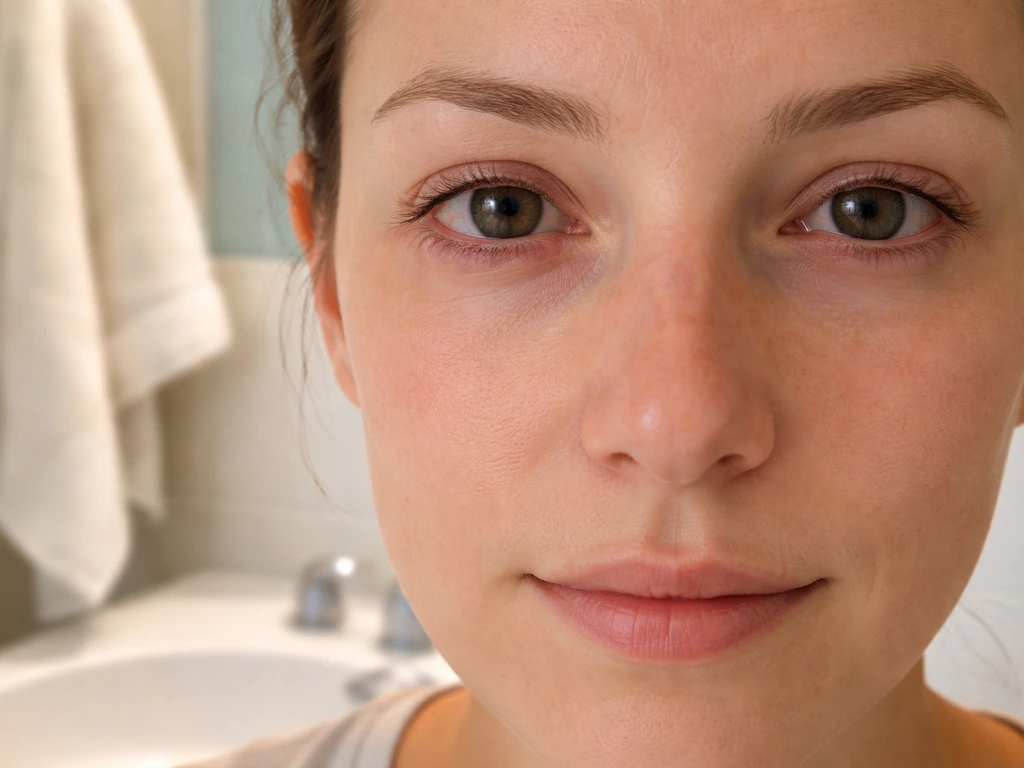 Close-up of an anonymous adult’s mildly red, irritated eye with a calm, non-graphic look.