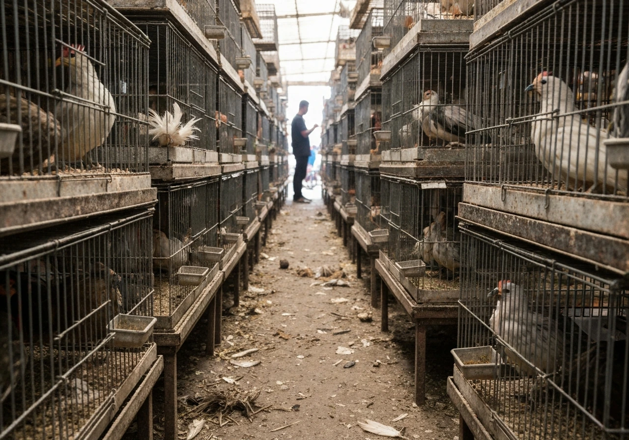 Illustration of how bird flu spreads to people