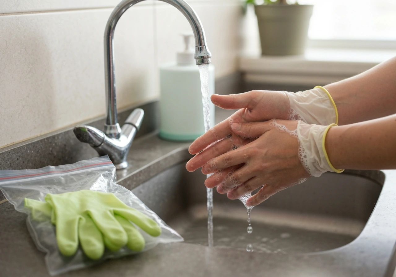 Healthcare worker separating PPE layers before handling suspected exposure