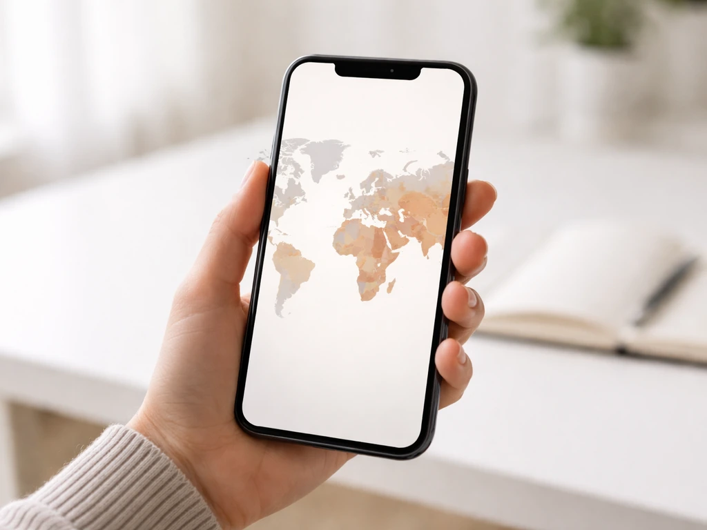 Hand holding a smartphone showing a muted world map for bird flu regional status overview