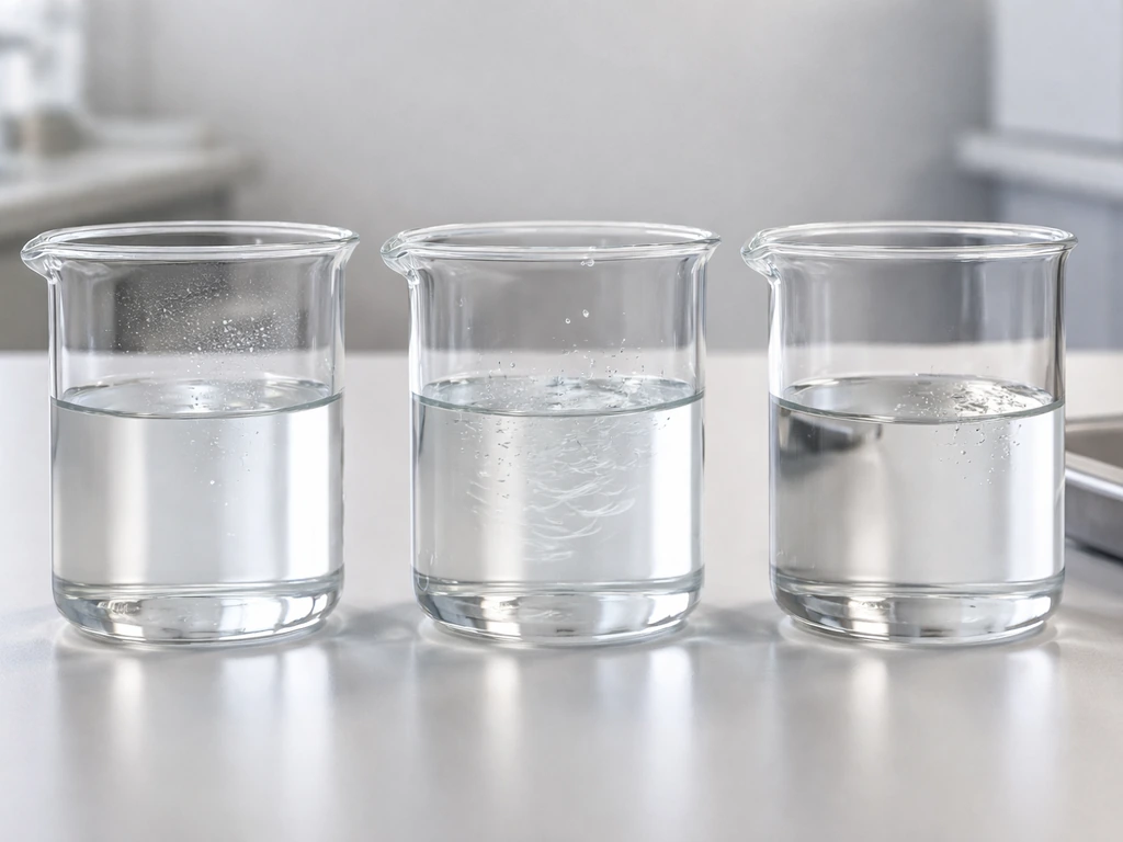 Three side-by-side beakers on a lab bench with subtle droplet patterns suggesting different flu spread routes.