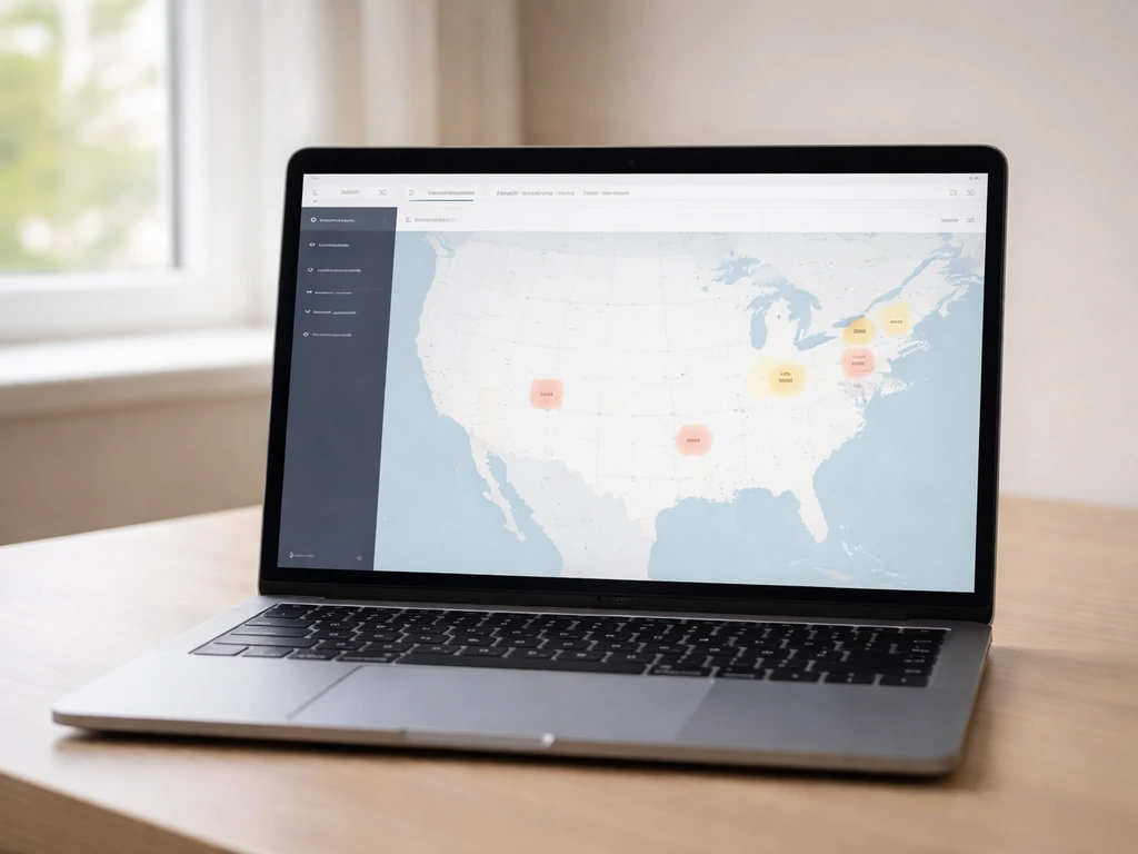 Close-up of a laptop showing an official animal health dashboard map with HPAI detections by area and date