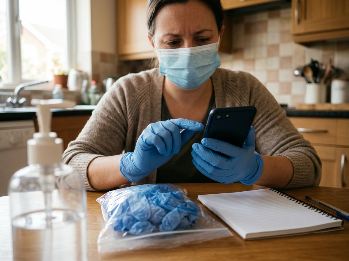 Poultry culling worker preparing equipment near a quarantined area